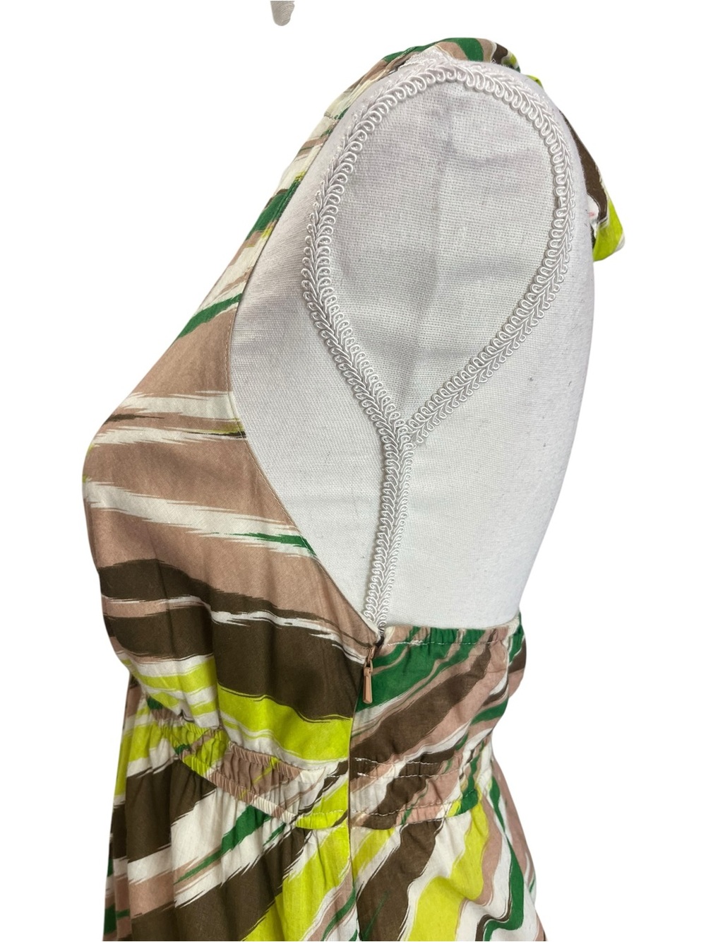 GAP NWT Halter Maxi Dress Medium Green Brown Abstract Stripe Cotton - Picture 8 of 13